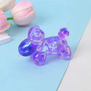 Purple glitter balloon dog squeeze toy for stress relief made of soft TPR