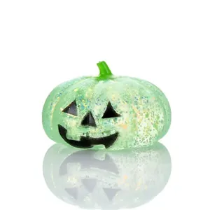 Mint green Halloween pumpkin stress relief squeeze toy with glitter for children