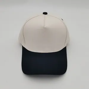 Blank two-tone cotton five-panel structured baseball cap in cream and black finish