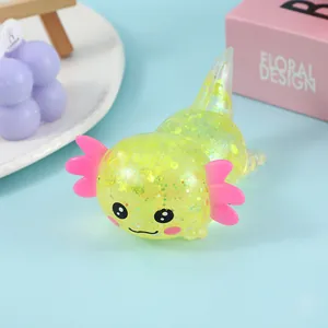 Glittery yellow axolotl squeeze toy for stress relief and fun sensory fidgeting
