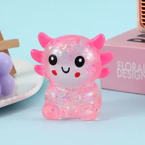 Cute glittery pink axolotl squeeze toy for stress relief made of soft TPR material