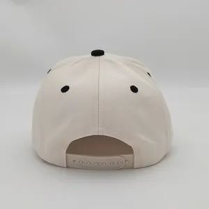 Back view of a two-tone cotton five-panel baseball cap with snapback closure