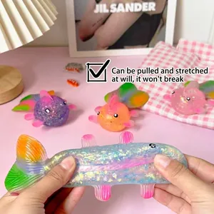 Colorful goldfish stress relief squeeze toy with glitter filling for relaxing play