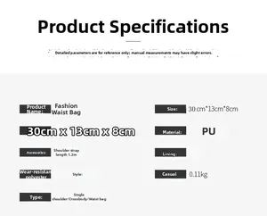 Detailed product specifications and dimensions for the fashion laser crossbody waist bag.
