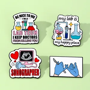 Medical Laboratory Enamel Pin Science Chemistry Flask Lab Tech Sonographer Zinc Alloy Brooch For Bags Backpack Decoration