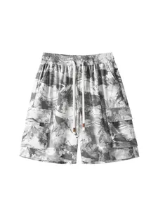 Men's Vintage Tie Dye Cargo Shorts Summer Casual Loose Straight Leg Five-Point Shorts With Drawstring Elastic Waist Pockets