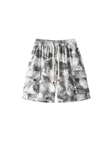 Vintage men's tie-dye casual cargo shorts with breathable fabric and drawstring