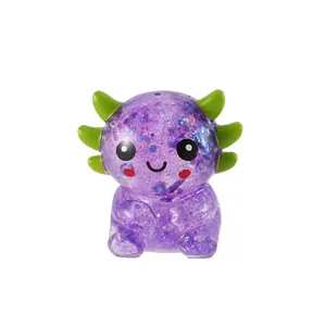 Glittery purple axolotl squishy toy made of TPR material for effective stress relief