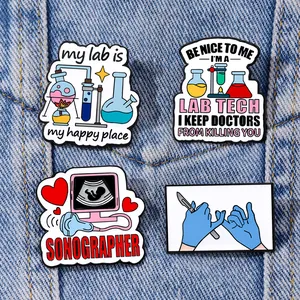 Set of 4 medical and laboratory themed enamel pins for bags and accessories