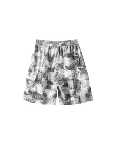 Men's retro tie-dye cargo shorts with ink wash print and loose straight fit for summer wear.