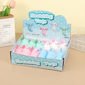 Set of 12 cute axolotl squishy toys in a display box for kids stress relief gifts