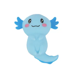 Cute blue axolotl squishy toy for stress relief and kids slow rebound sensory fun