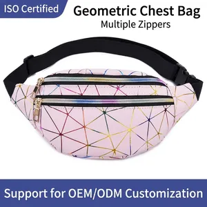 Fashion Laser Geometric Waist Bag For Women Reflective PU Leather Chest Bag With Adjustable Strap Sport Fanny Pack