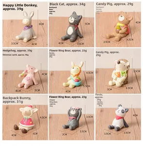 Dimensions et poids détaillés de neuf figurines d'animaux en résine mignonnes