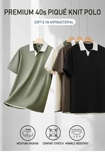 Detailed view of high-quality 40s pique mesh Polo shirts with contrast seagull collar