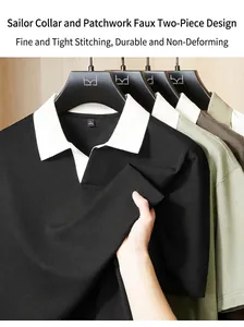 Men's short-sleeved loose fit Polo shirt featuring contrast seagull collar design