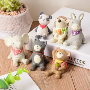 Set of six cute resin animal figurines including panda and koala for home decor