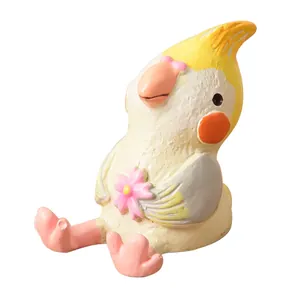 Cute resin cockatiel bird figurine looking up for home and garden shelf decoration