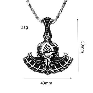 Vintage stainless steel Viking Mjölnir pendant necklace with 31g weight and size labels