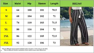 Tabella taglie per pantaloni larghi con stampa geometrica, misure vita e lunghezza