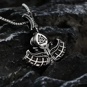 Vintage Viking Thor's hammer Mjölnir pendant in stainless steel with Valknut symbol