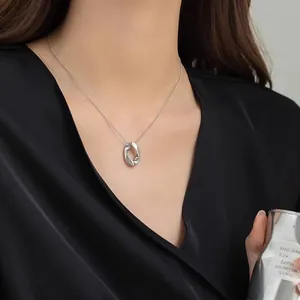 Minimalist silver oval hollow pendant necklace with an elegant fine chain for women