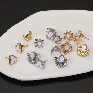 Assorted French style 18k gold stainless steel stud earrings with white shell inlay