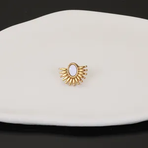 French style 18k gold plated stainless steel sunburst ear stud with shell inlay