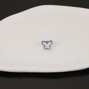 Elegant French style butterfly shell inlay stud earrings in stainless steel for women