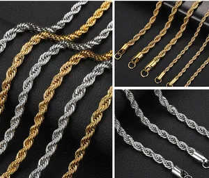 Detailed close-up showing texture of stainless steel rope chains in gold and silver
