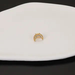 Elegant 18k gold plated crescent moon stud earring with sparkling crystal inlay