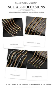Versatile stainless steel twisted rope chain necklaces in gold and silver finishes