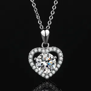 Elegant heart-shaped pendant necklace with round brilliant cut faux moissanite.
