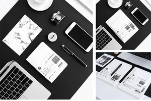 Professional top view of minimalist HOBO handbook notebook refill inserts on a modern desk