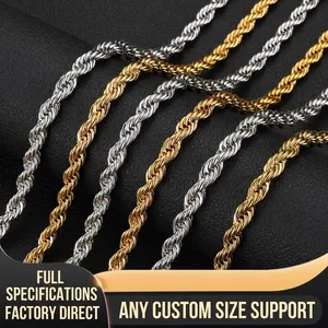 Unisex Stainless Steel Rope Chain Necklace Gold Silver Vacuum Plated Twist Chain Hip Hop Fashion Jewelry Choker Necklace