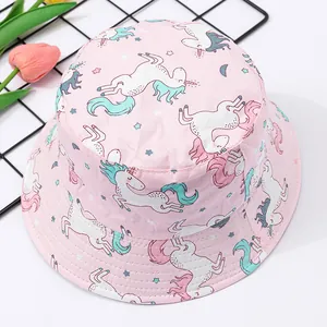 Adorable pink baby bucket hat featuring unicorn print for sun protection and outdoor play