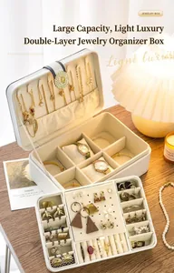 Close-up of elegant jewelry box interior with velvet compartments for various accessories