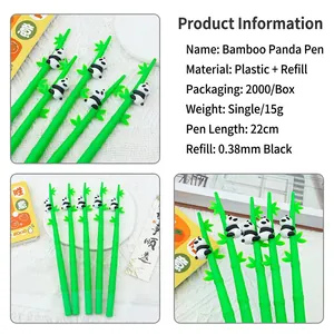 Cute panda bamboo gel pen detail view featuring specifications and dimensions for students