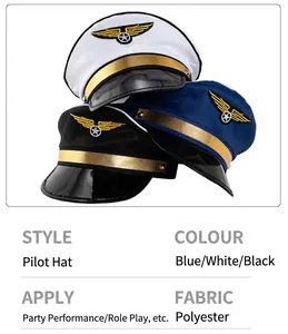 Set of pilot captain hats in white blue and black for costume parties and role-play - Detail