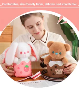 Cute rabbit and bear milk tea cup plush crossbody bags for children