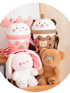 Adorable collection of cute boba tea bear and rabbit plush backpacks and stuffed toys