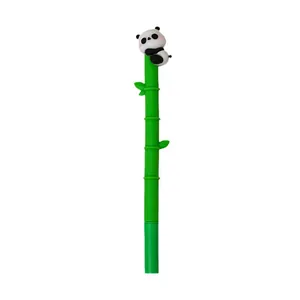 Cute panda climbing bamboo-shaped gel pen with soft rubber grip for school students