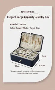 Detail view of large jewelry box with dimensions 24x16.5x9cm showing interior compartments