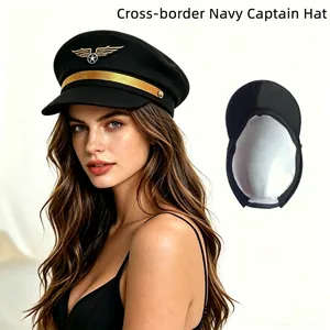 Adult Pilot Captain Hat Uniform Party Costume Accessory Gold Embroidery Star Wing Peaked Cap Polyester Performance Hat