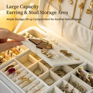 Multi-layer white luxury jewelry organizer box featuring a lifting earring stud panel
