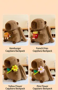 Explore various styles of cute capybara plush backpacks with hamburger and flowers.