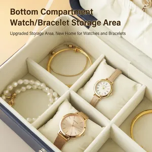 Elegant multi-compartment jewelry organizer box for storing watches and bracelets safely