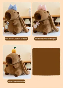 Variety of cute capybara plush backpacks with different bow and fruit style options