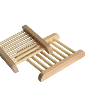 Eco-friendly handcrafted wooden soap dish set with slatted drainage for bathroom use