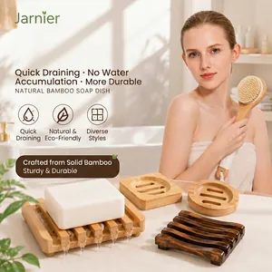 Eco-friendly vintage bamboo soap dish set with natural wood texture and drainage holes